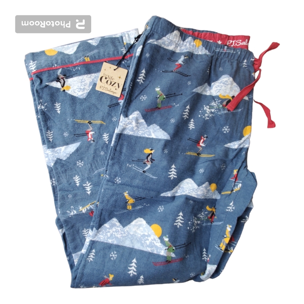 PJ Salvage apres ski flannel lounge pajama pants blue large - Picture 2 of 6